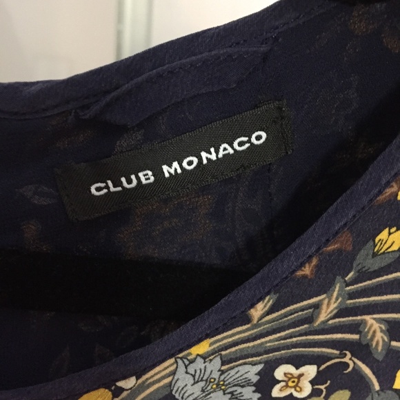 Club Monaco - 100% Silk Blue Yellow Birds Floral Shift Dress - Small - Picture 3 of 5